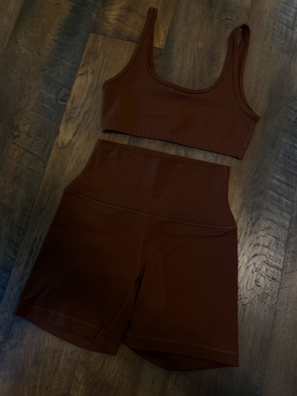 Brown Scoop Sports Bra & High-Waist Bike Shorts Set